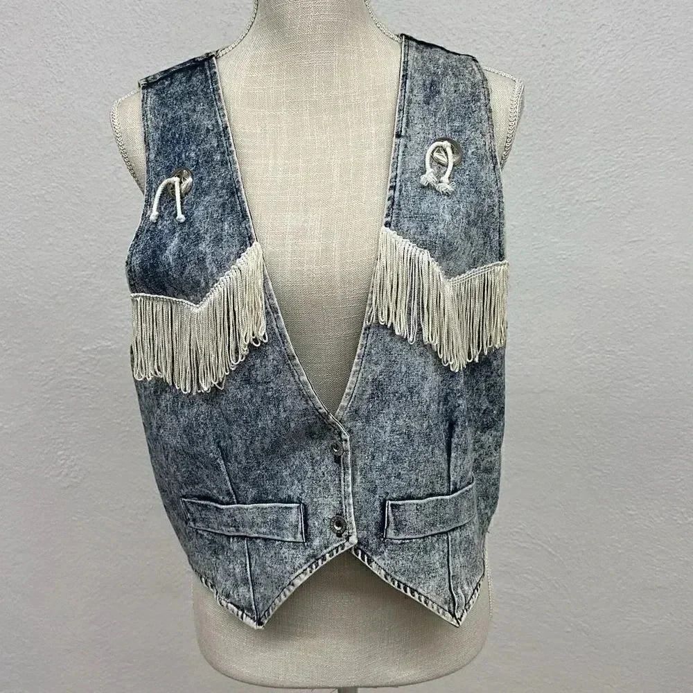 Vintage California LA Chic Stone Washed Fringe Vest - Picture 7 of 9